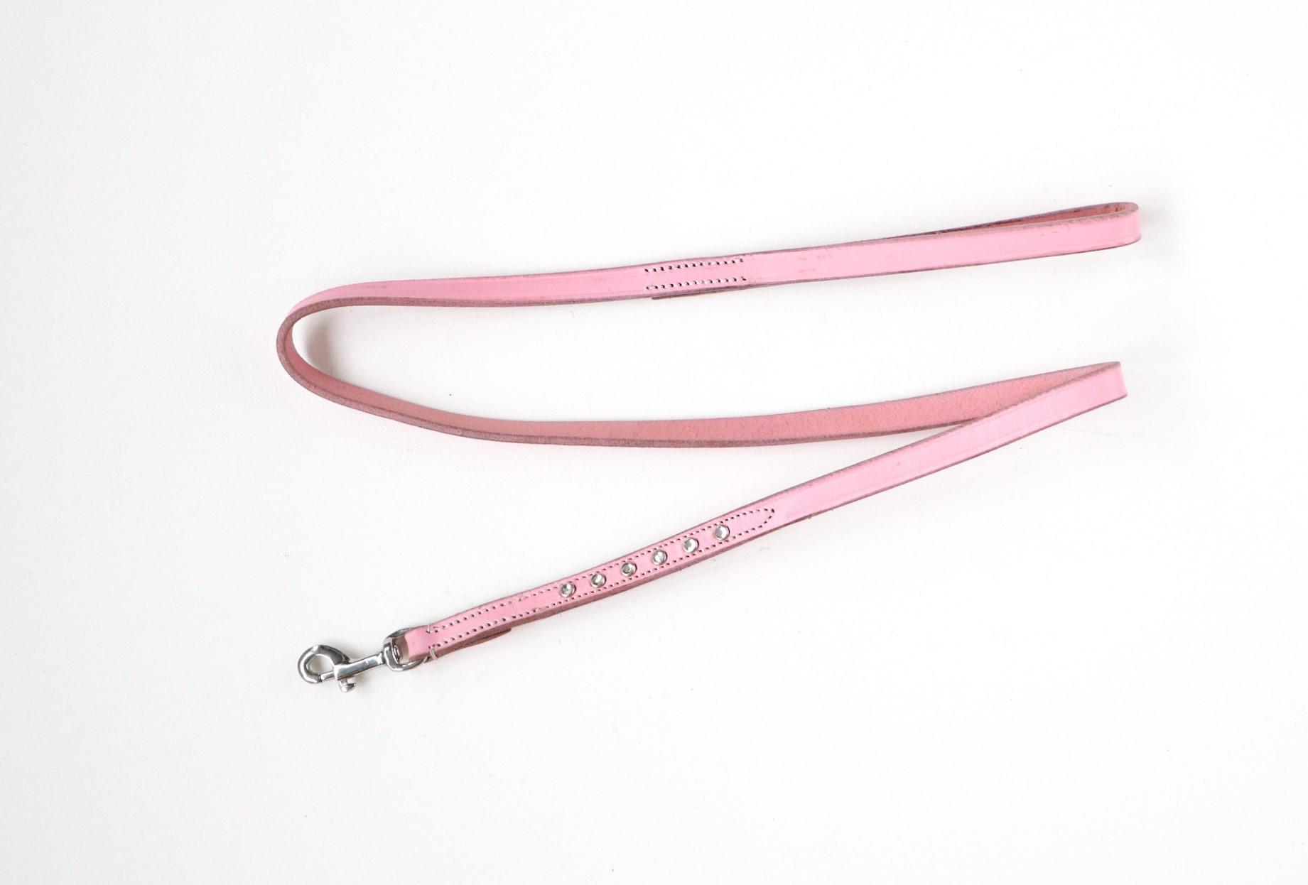038 Leather dog leash pink decorated 100cm special