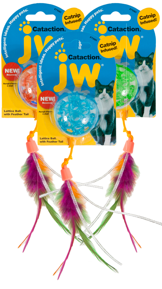 Cataction grid ball with tail feathered cat toy