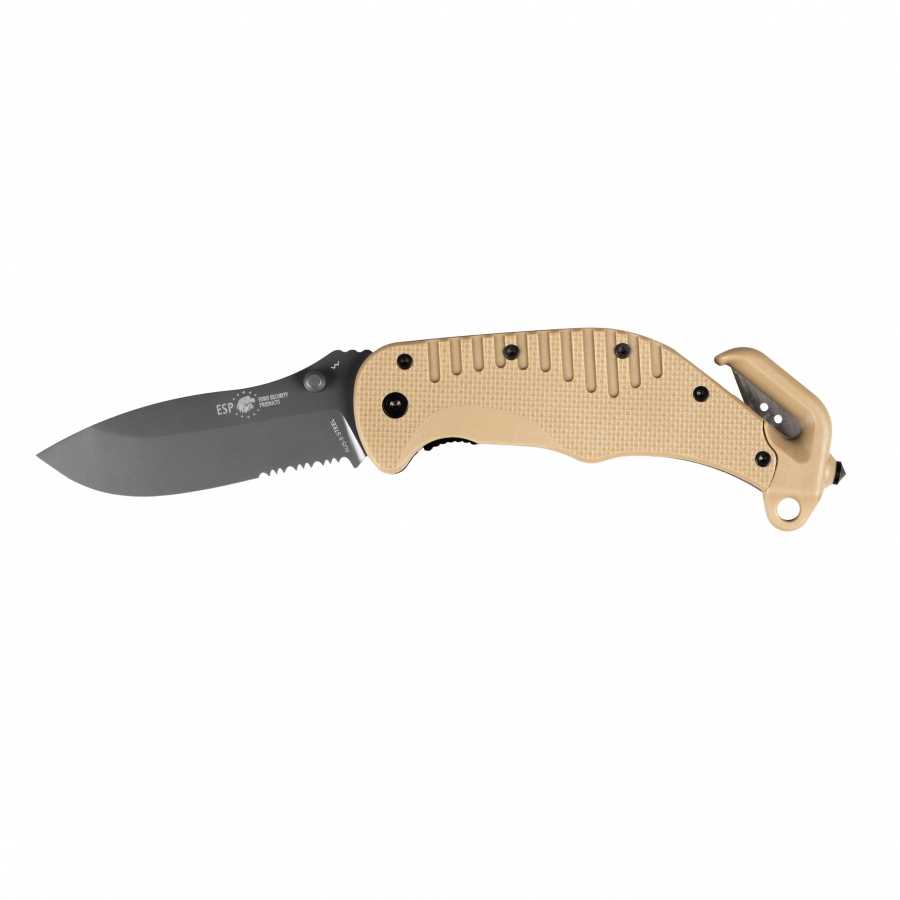 Rescue knife with semi serrated khaki blade