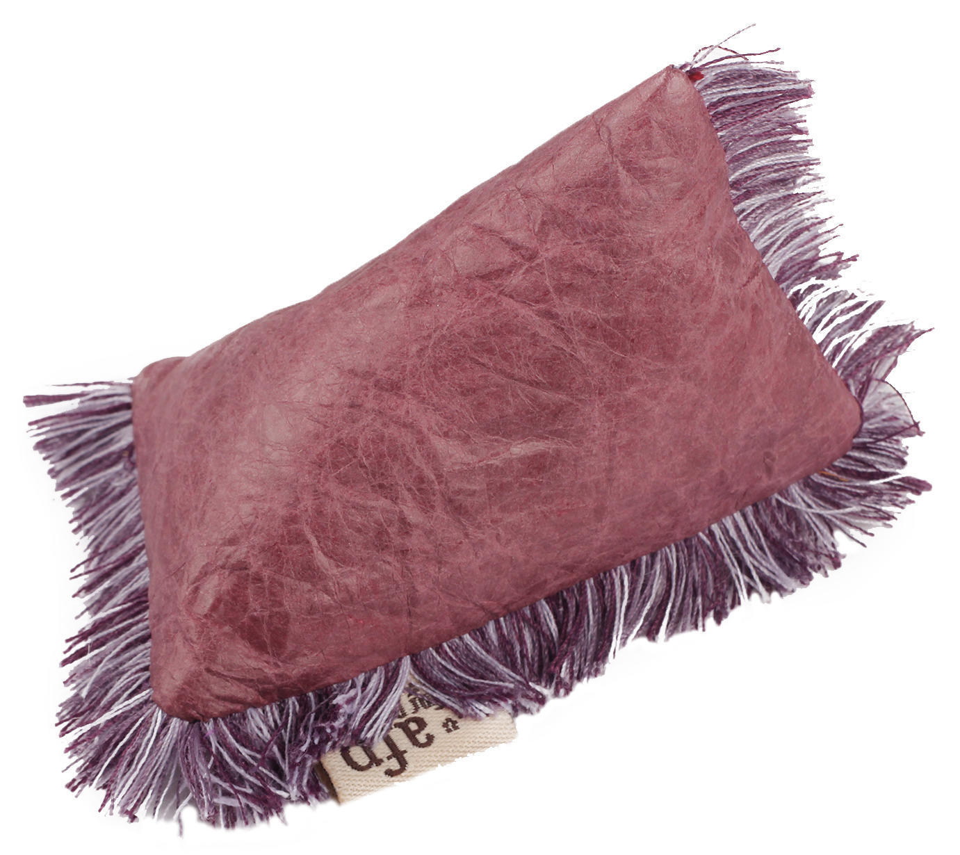 Triangle-shaped cat toy made of paper with a cat root