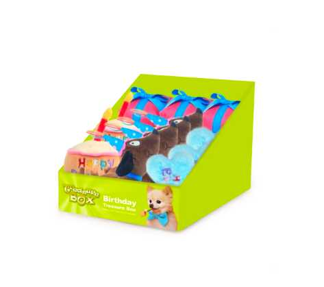 Birthday treasure box with 24 plush dog toys