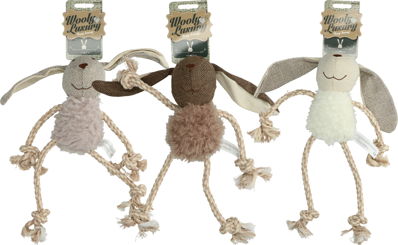 Bunny with rope grey plush dog toy