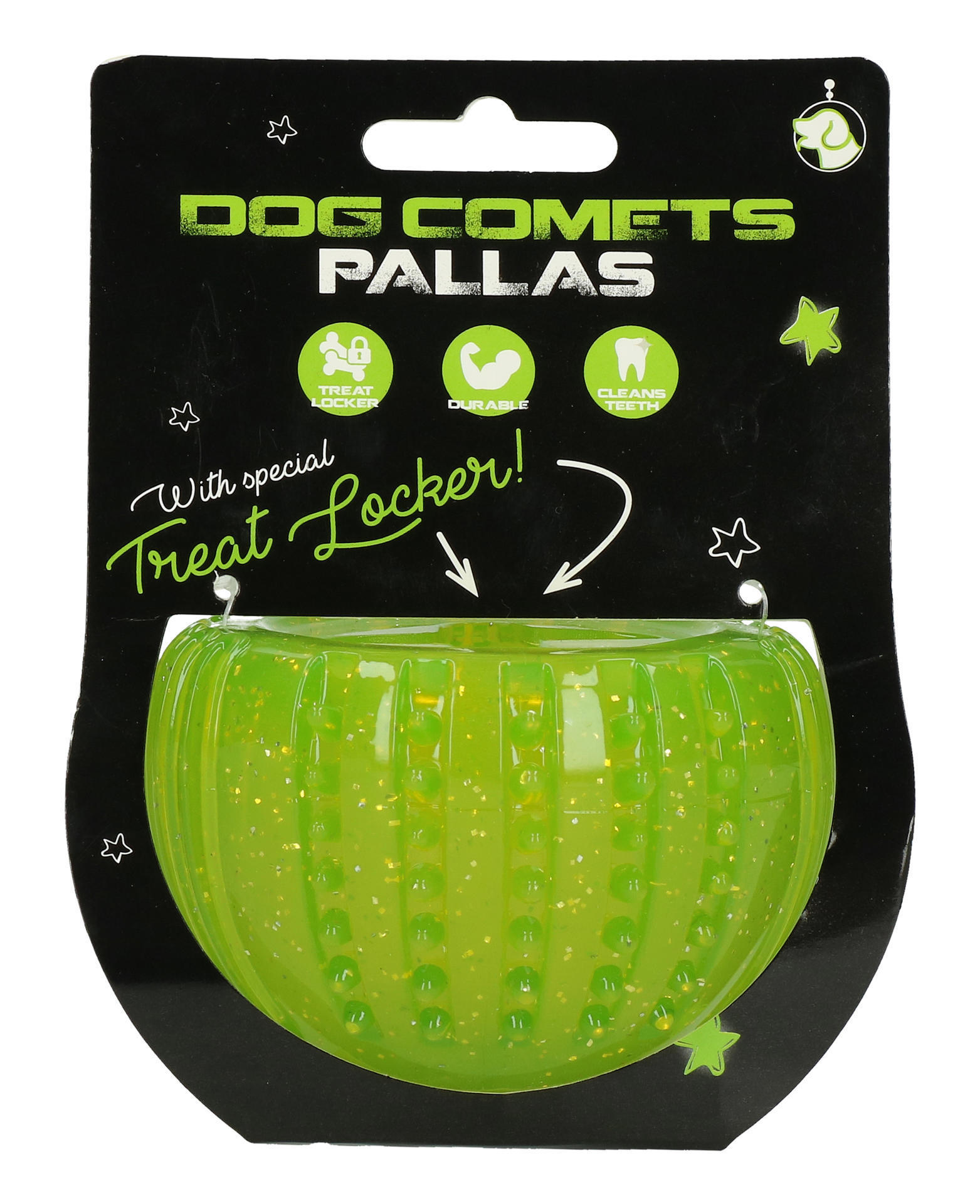 Comet shaped green coloured chew toy dog toy