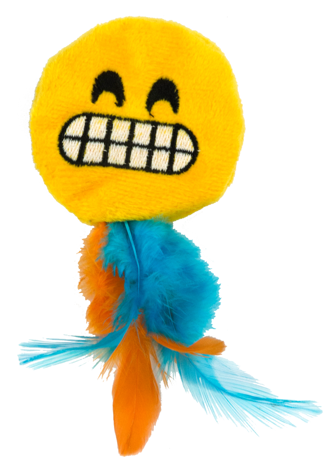 Emoji Cat Grinny (with MadNip), feathered cat toy