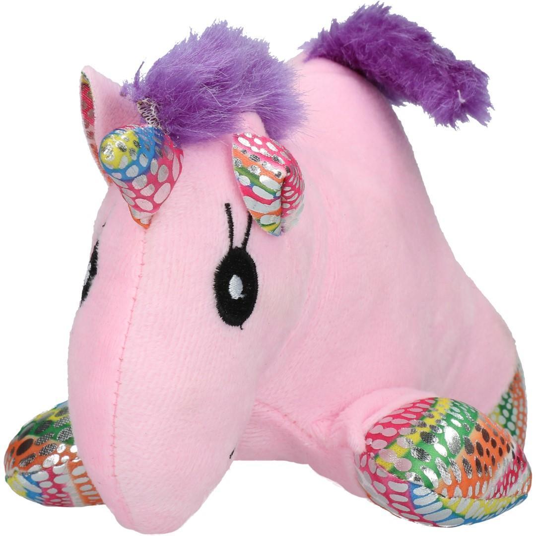 Plush dog toy with unicorn beeper