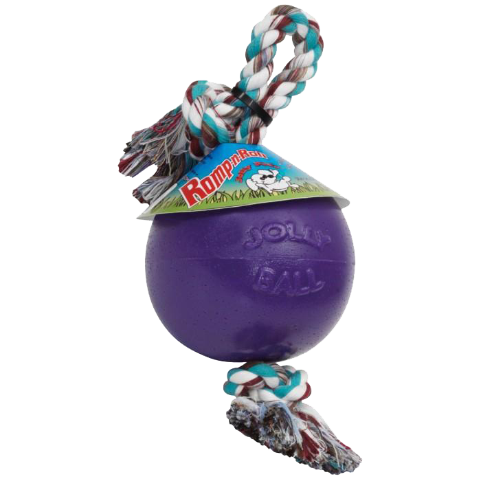 Romp-n-Roll ball with rope 10 cm purple dog toy