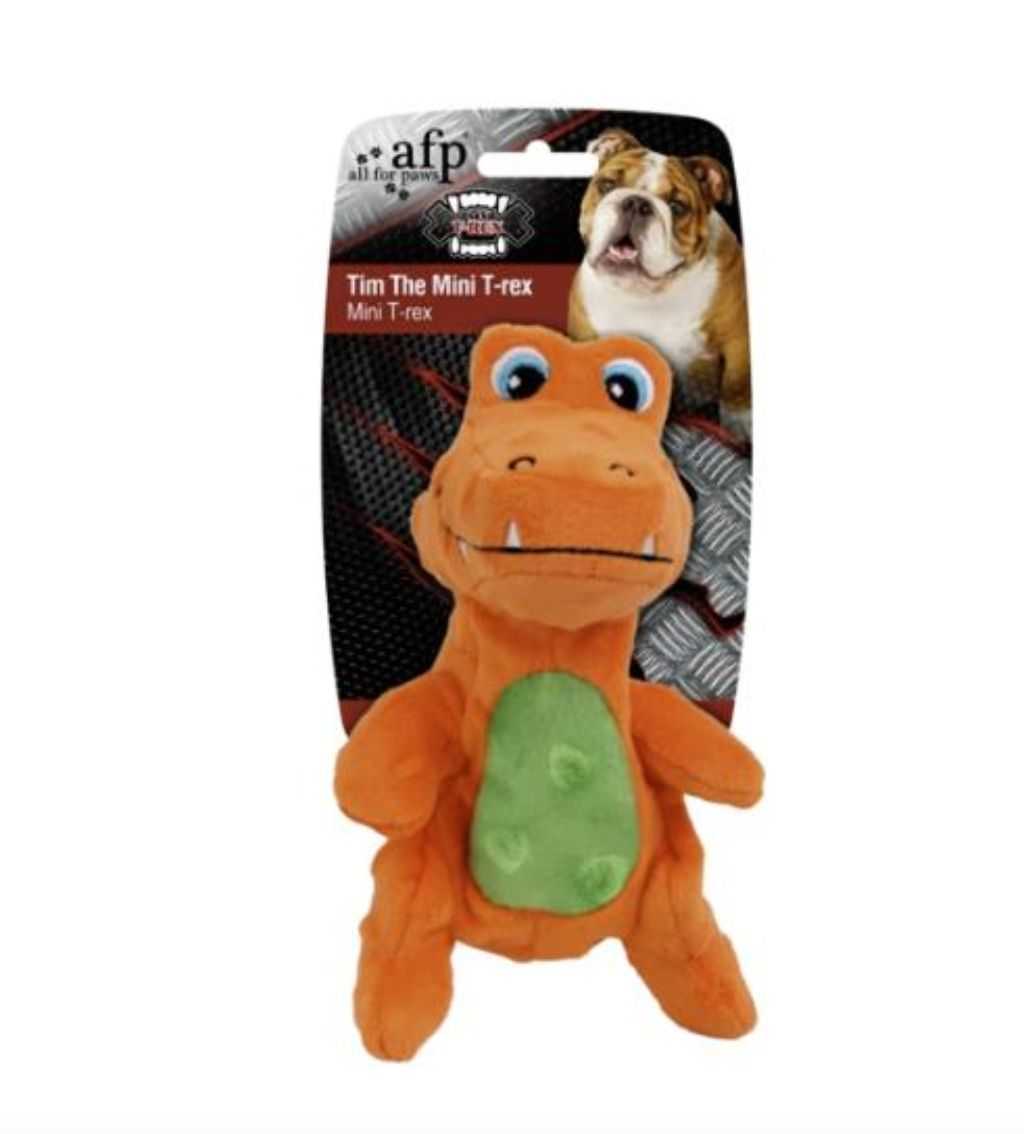 Tim the mini t-rex dog toy