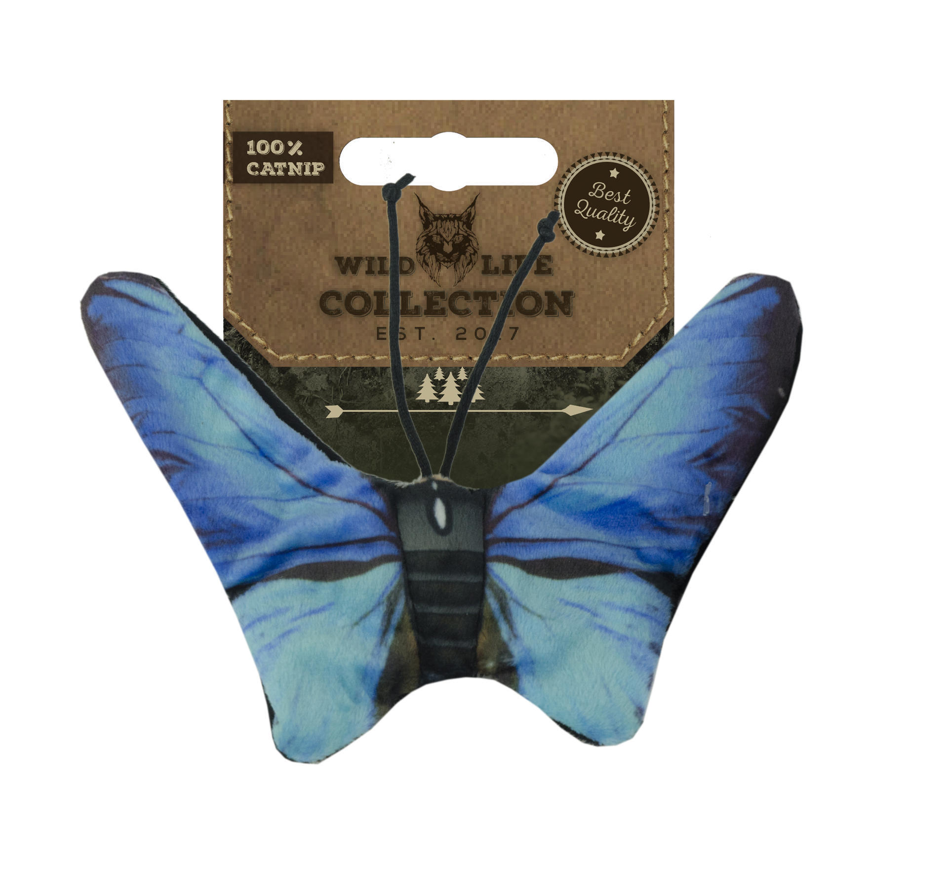 Blue butterfly cat toy filled with catnip