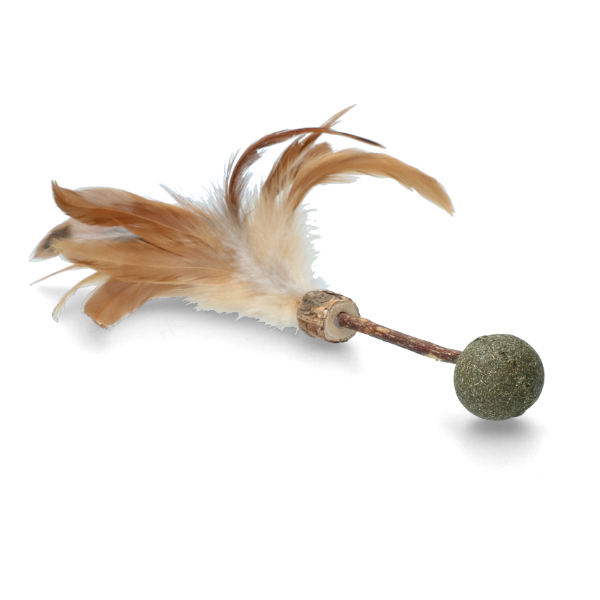 Stick with ball and feathers cat game