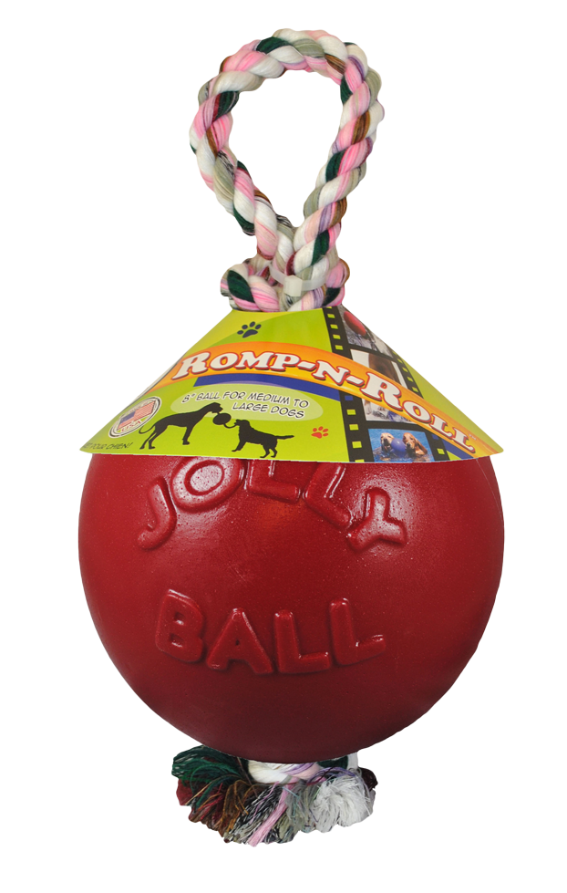 Romp-n-Roll ball with rope 15cm red dog toy