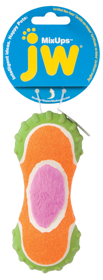 Mixups ribbed dog toy in three different materials M 14 cm