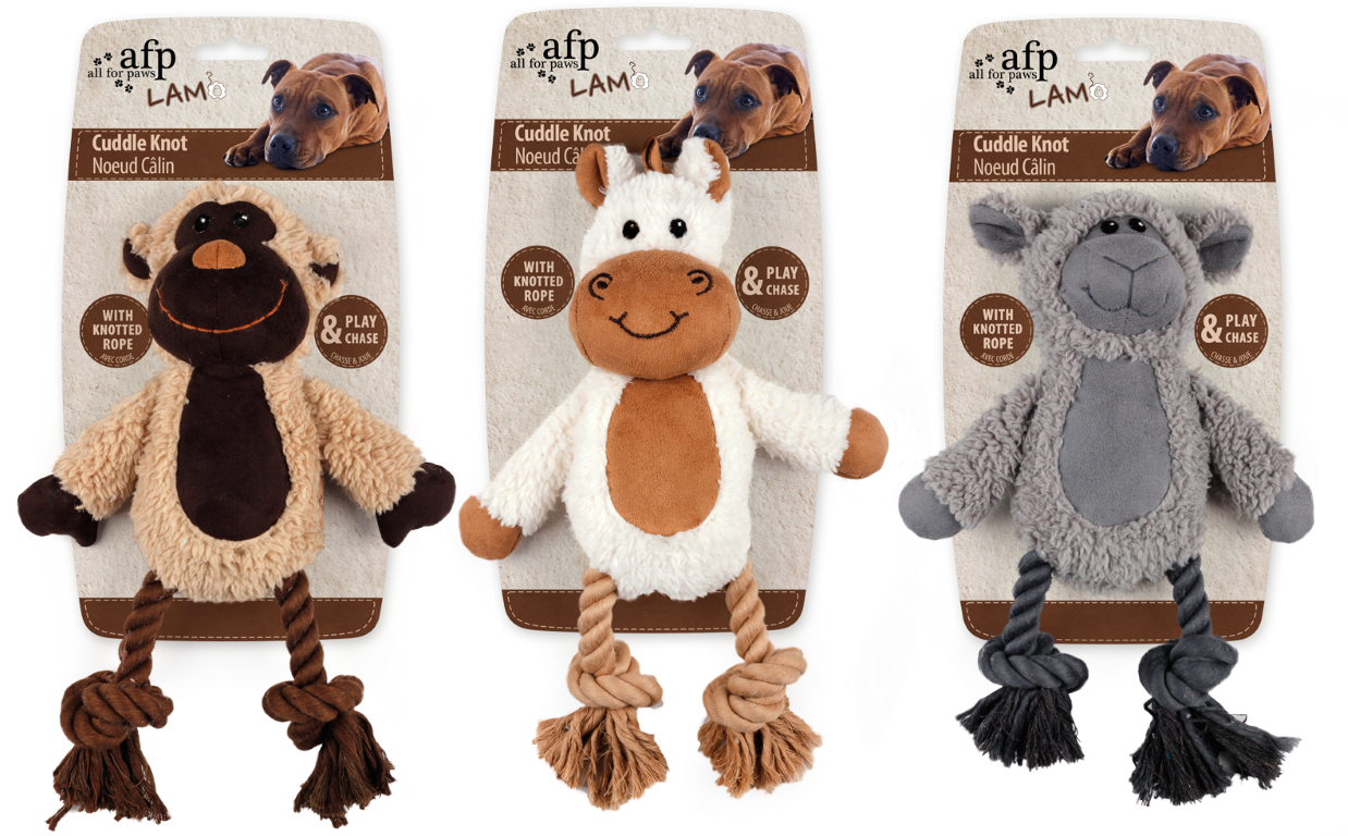 Plush dog toy with floss and rope