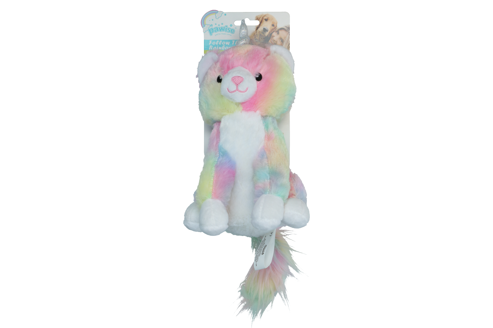 Rainbow coloured cat dog toy plush