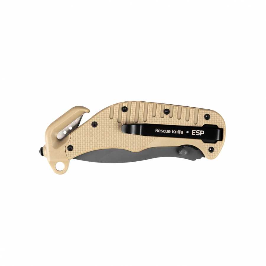 Rescue knife with semi serrated khaki blade