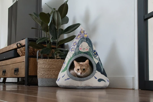 Blue flower pattern cat bed