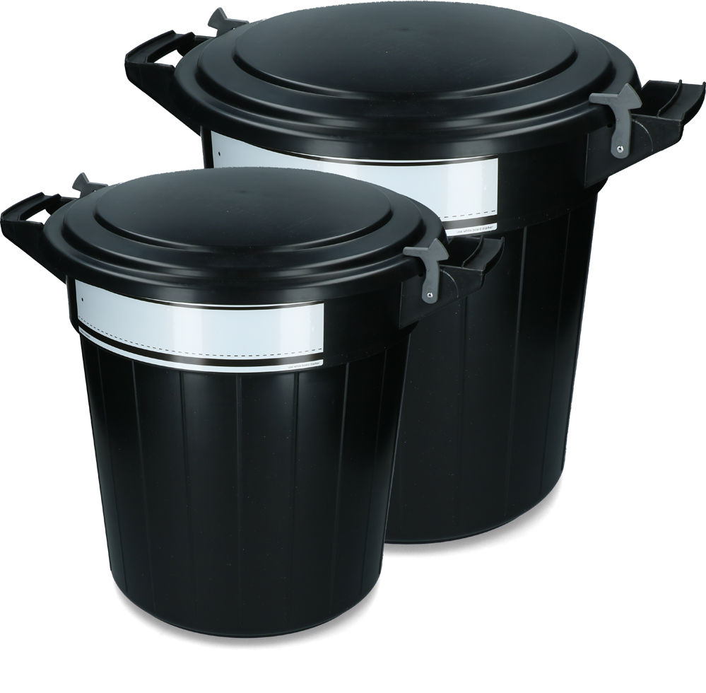storage bucket with lockable lid with label 40 l black stable livestock feeding drink technology container