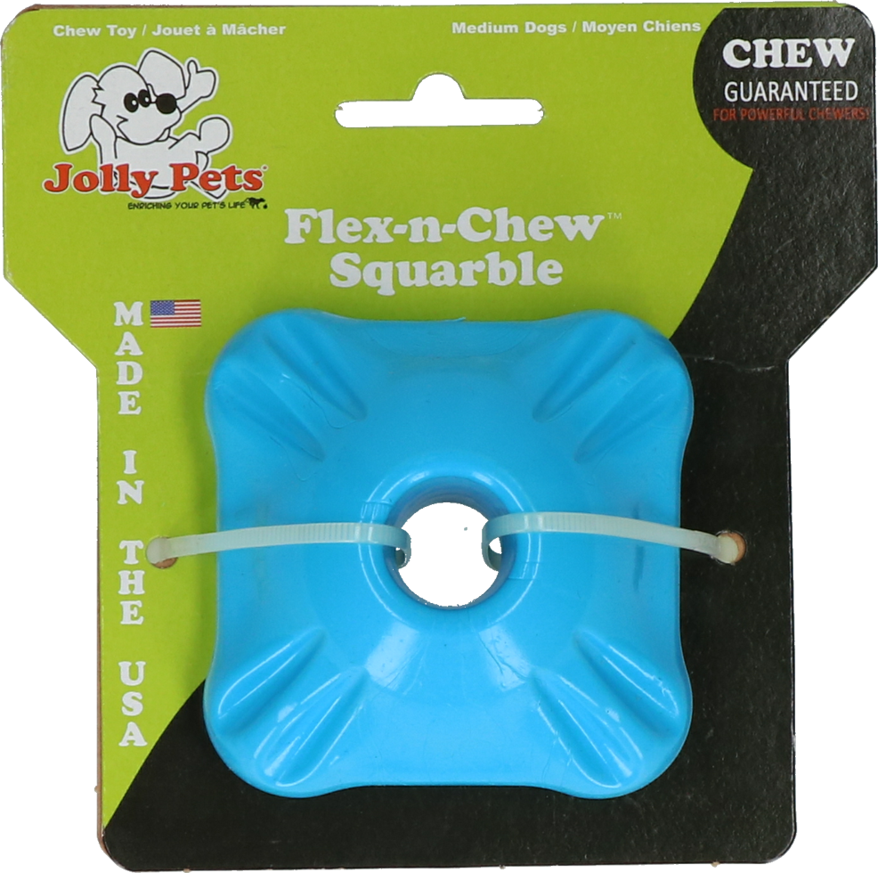 Flex-n-Chew square chew toy with blue reward wall fillable dog toy