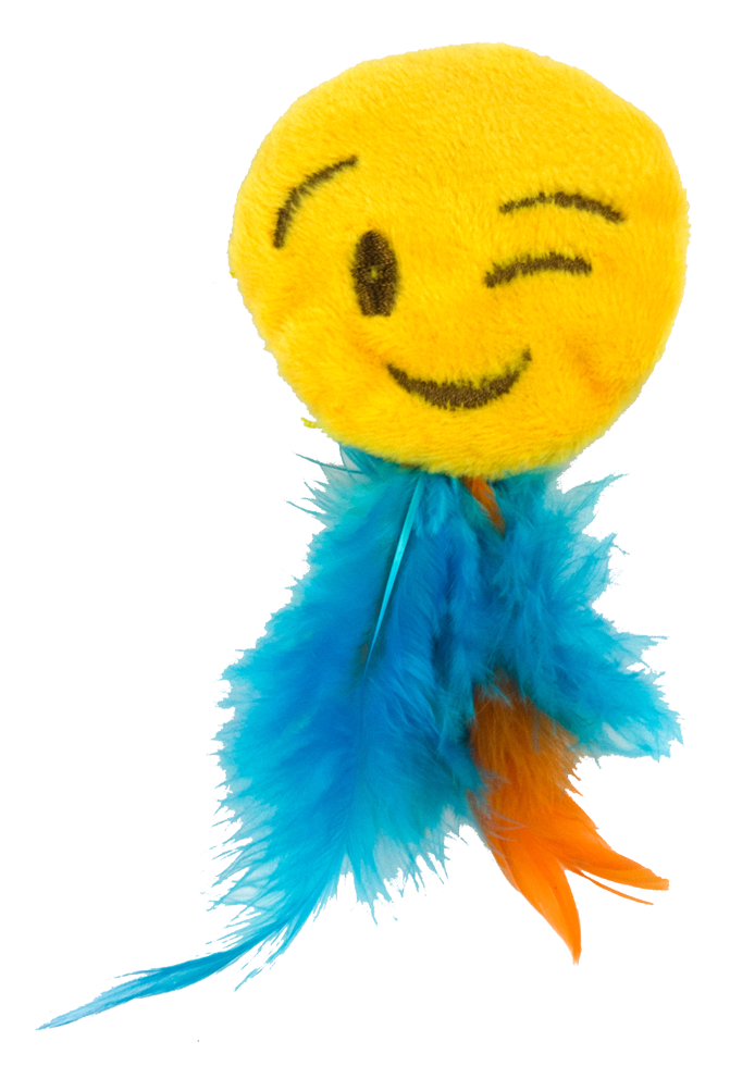 Emoji Cat Winky cat toy with feathered cat root