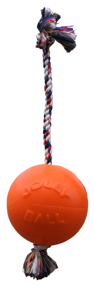 Romp-n-Roll ball with rope 15cm orange vanilla scented dog toy