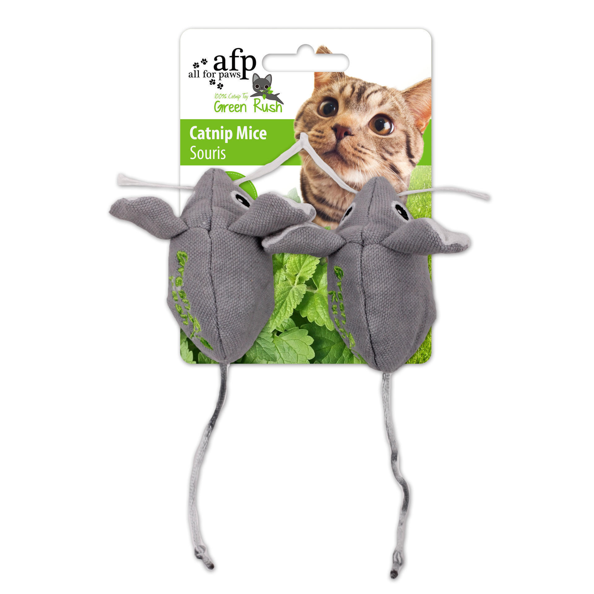 Green run - mice stuffed with catnip, cat toy