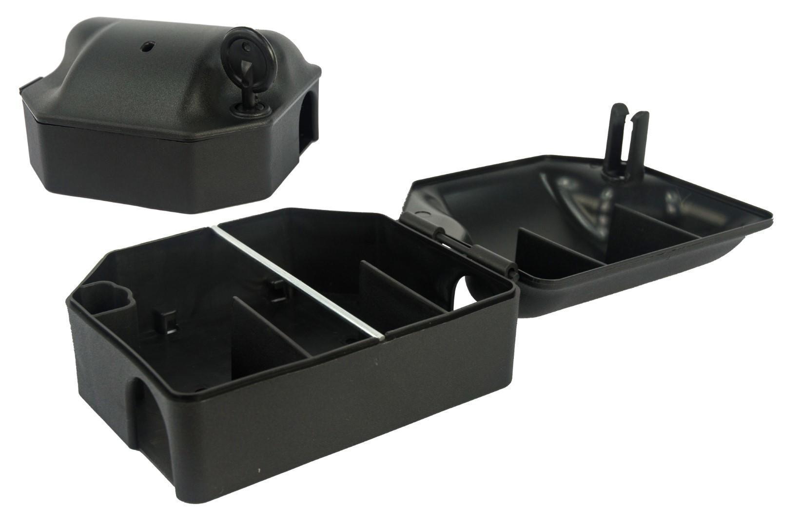 Mousetrap bait station with key for barn livestock pest control traps