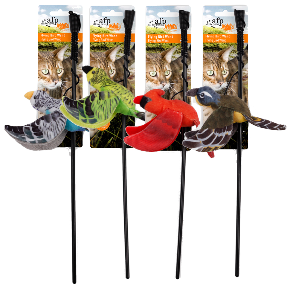 The AFP Naturel flying bird wand is an optional cat toy