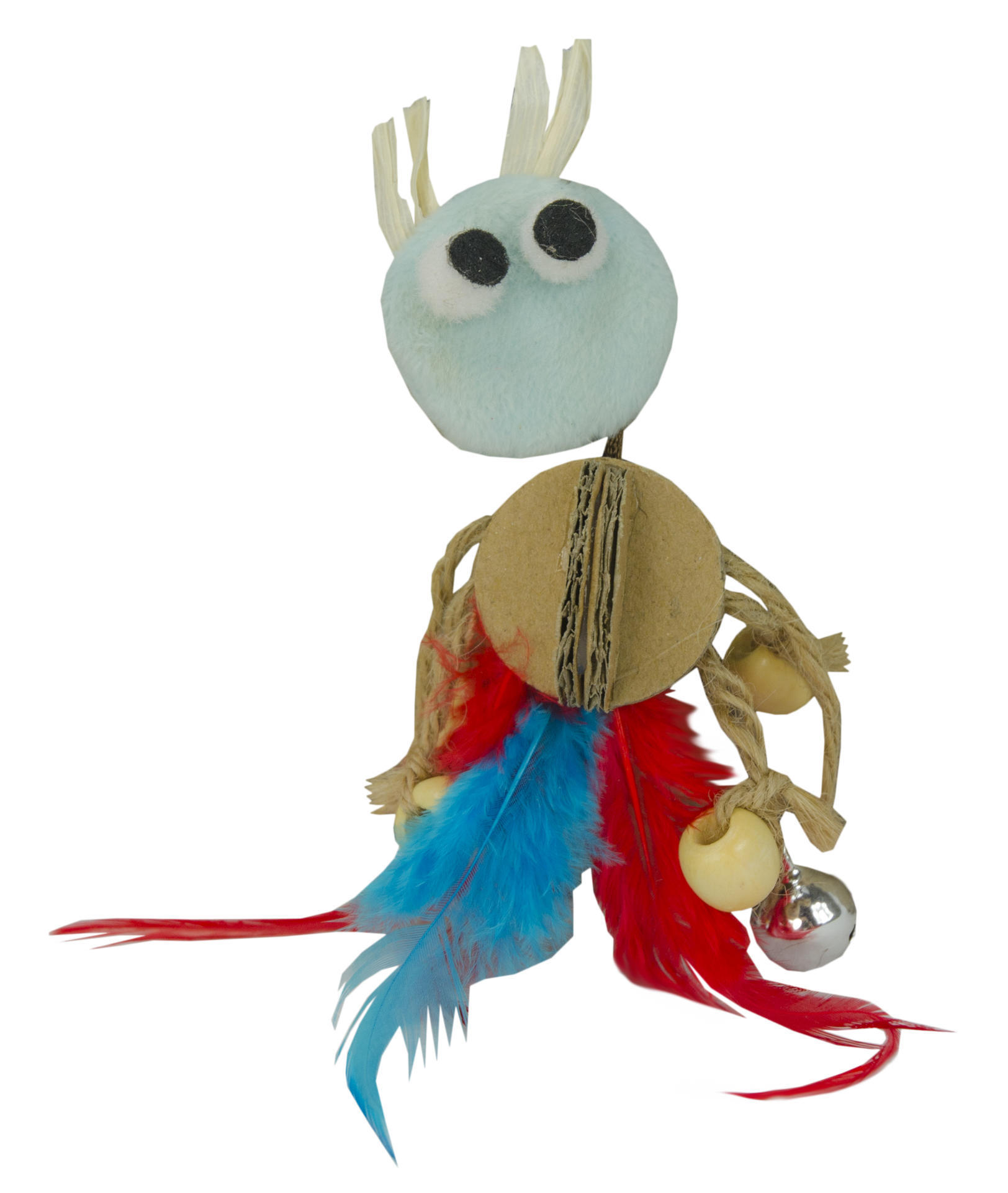 Crazy cat Wacko with light blue cat root feather cat toy