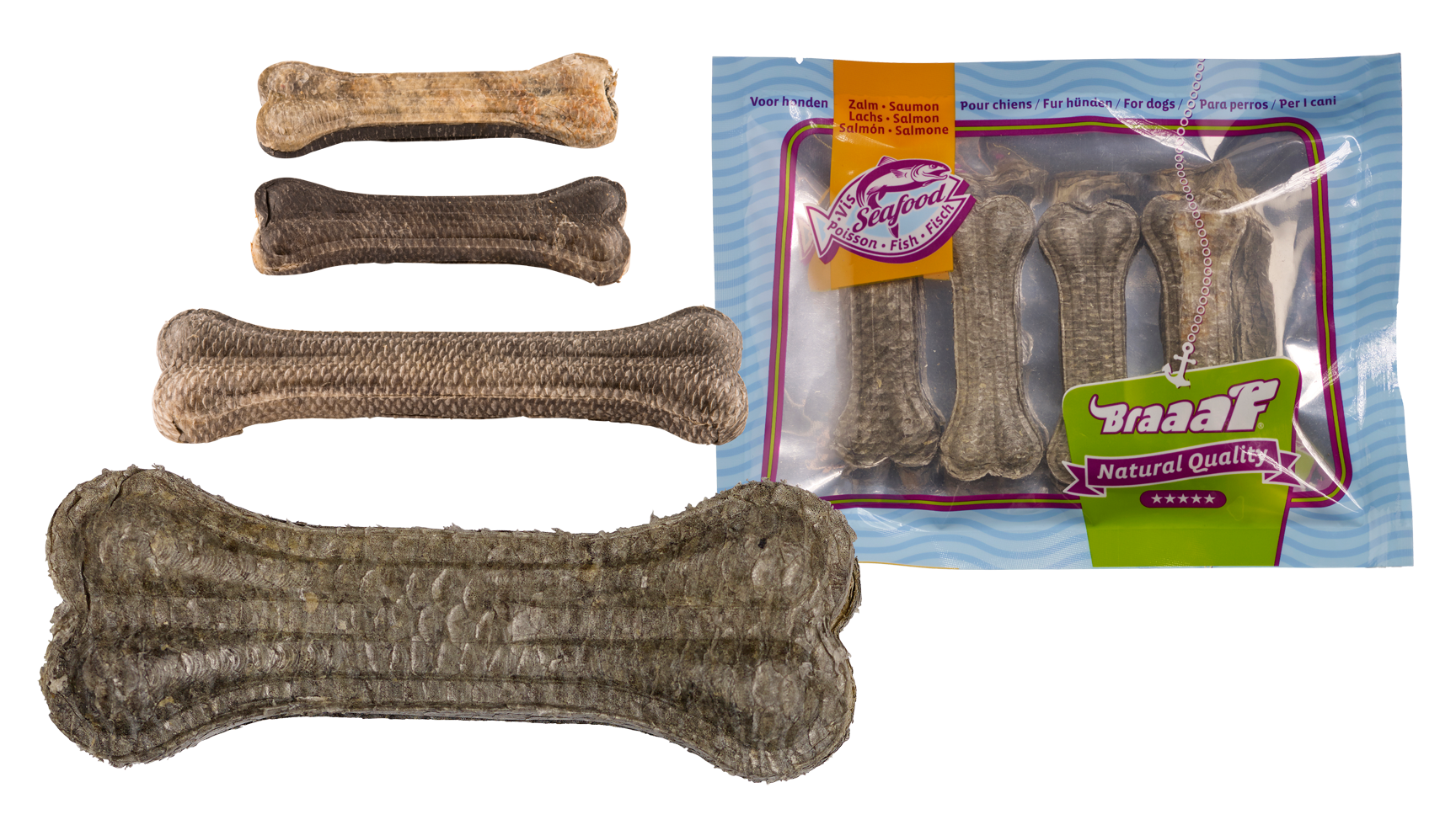 Salmon dog bone 8cm 4pcs