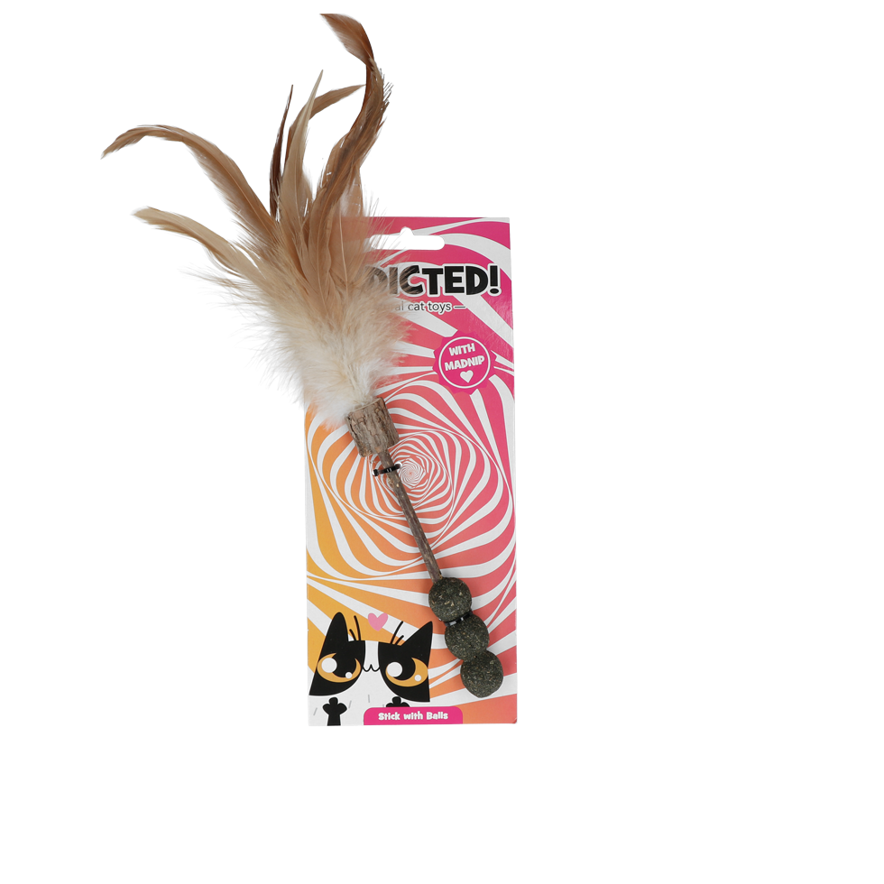 Stick with balls and feathers, cat toy