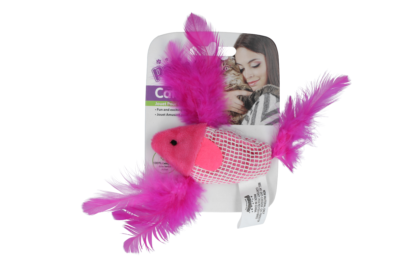 Fish with feather cat toy stuffed with catnip