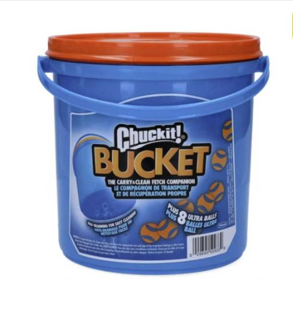 Bucket with balls for dogs