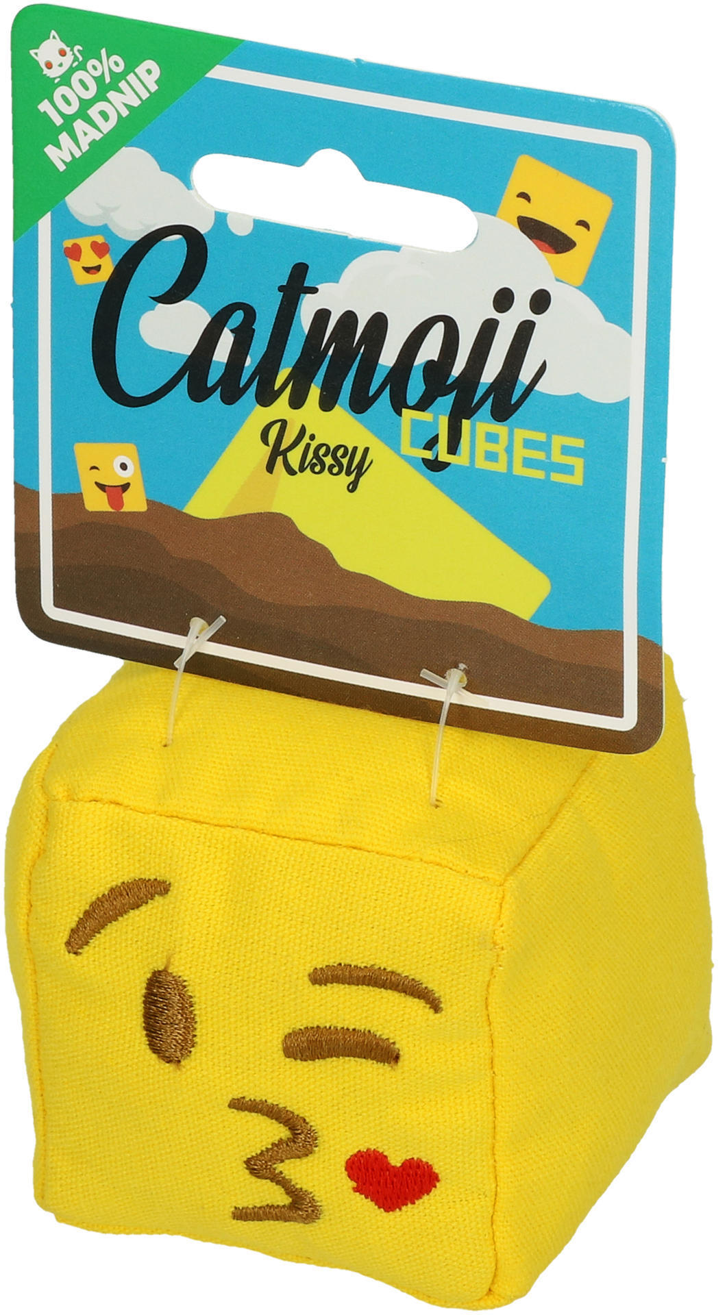 Emoji cat cube Kissy (with MadNip), plush cat toy