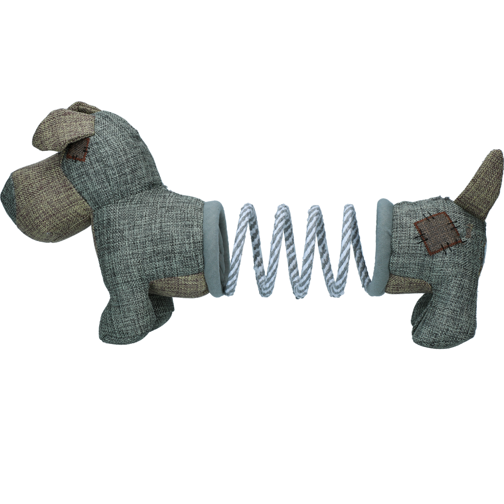 Plush dog toy with foldable spring