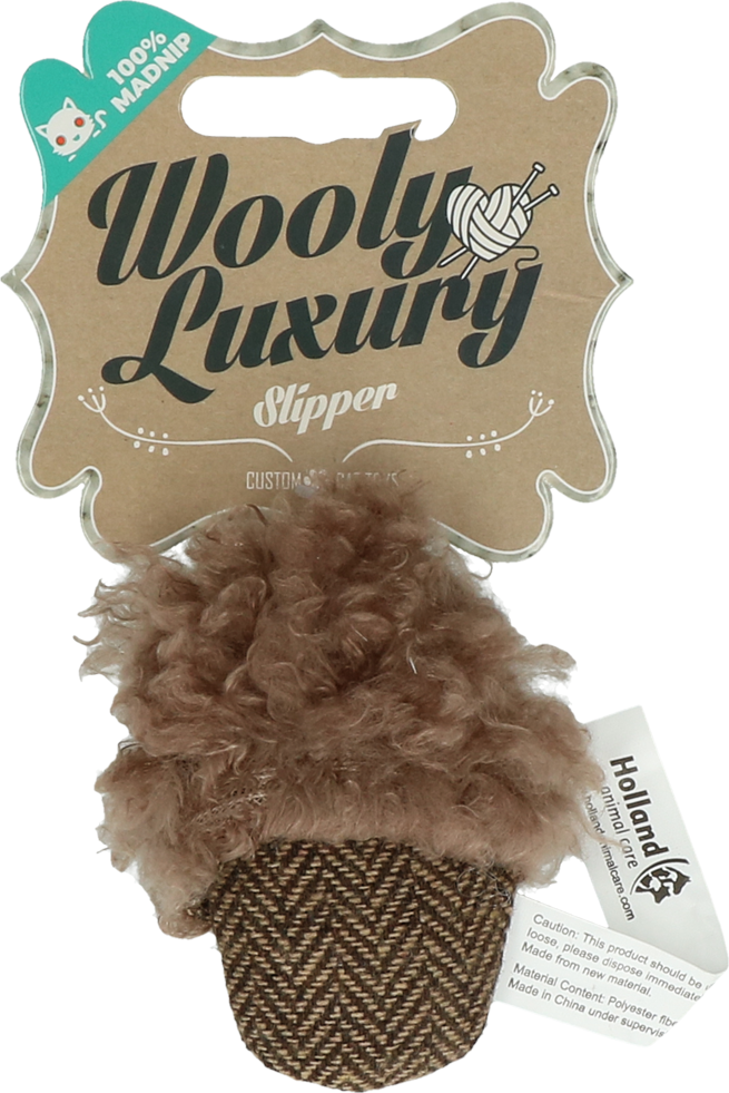Wool luxury slippers brown cat toy