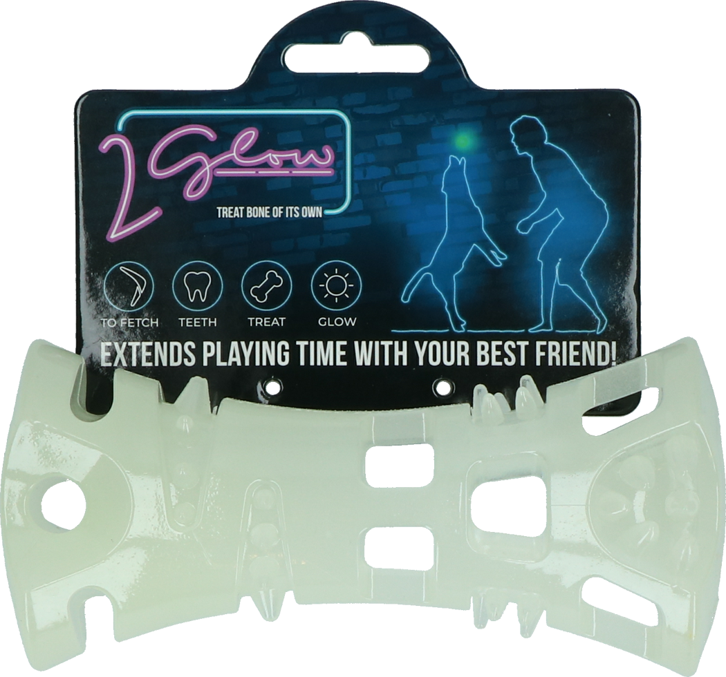 Dog toy in the shape of a glowing bone