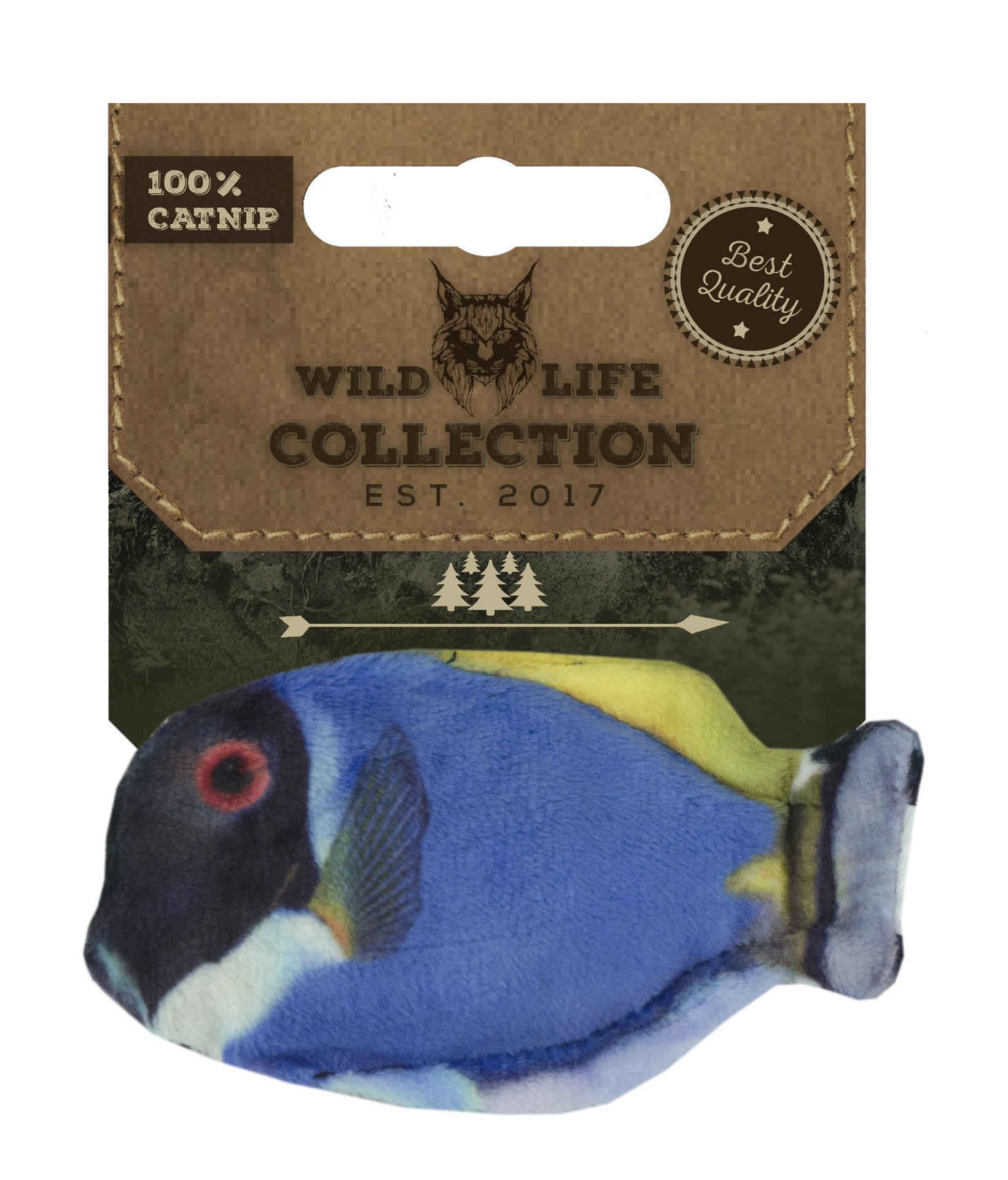 Blue fish stuffed with catnip cat toy