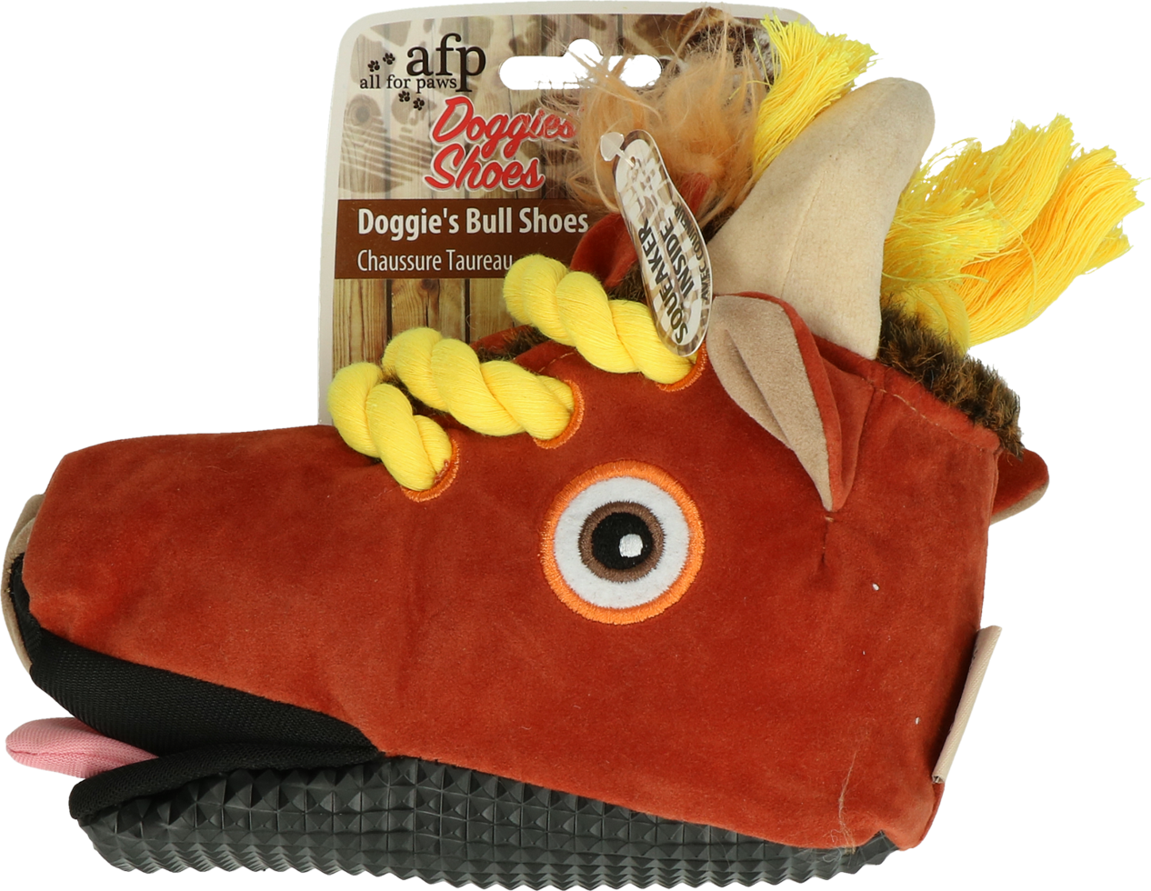 Doggy whistling dog toy shoe shape with bull motif