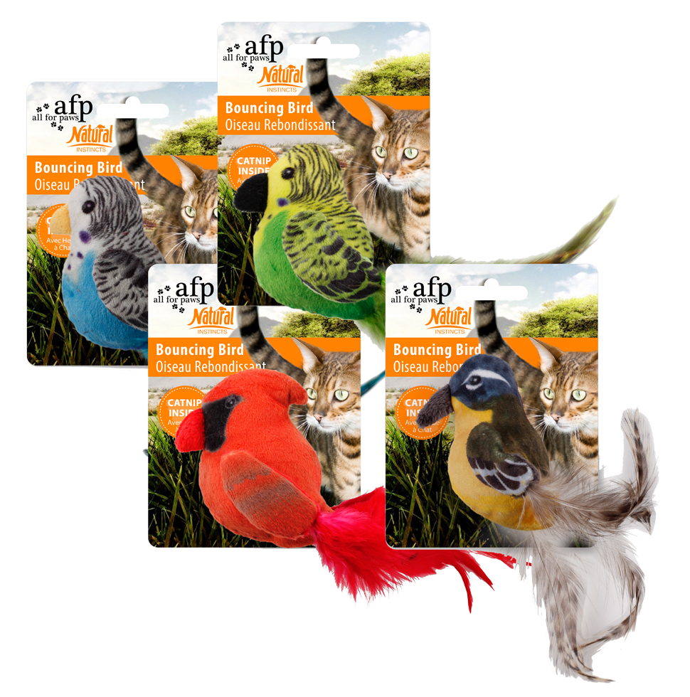Naturel bouncing birds assorted feathered cat toy