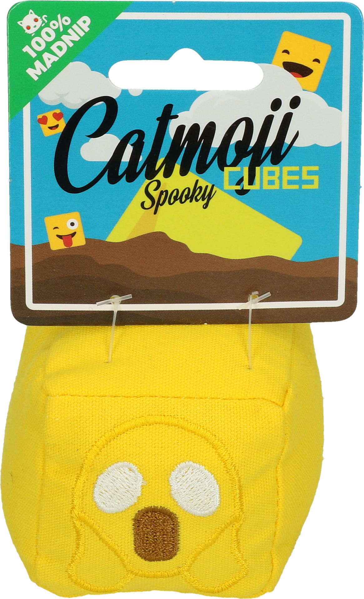 Emoji Cat Cube Spooky cat toy with plush cat root