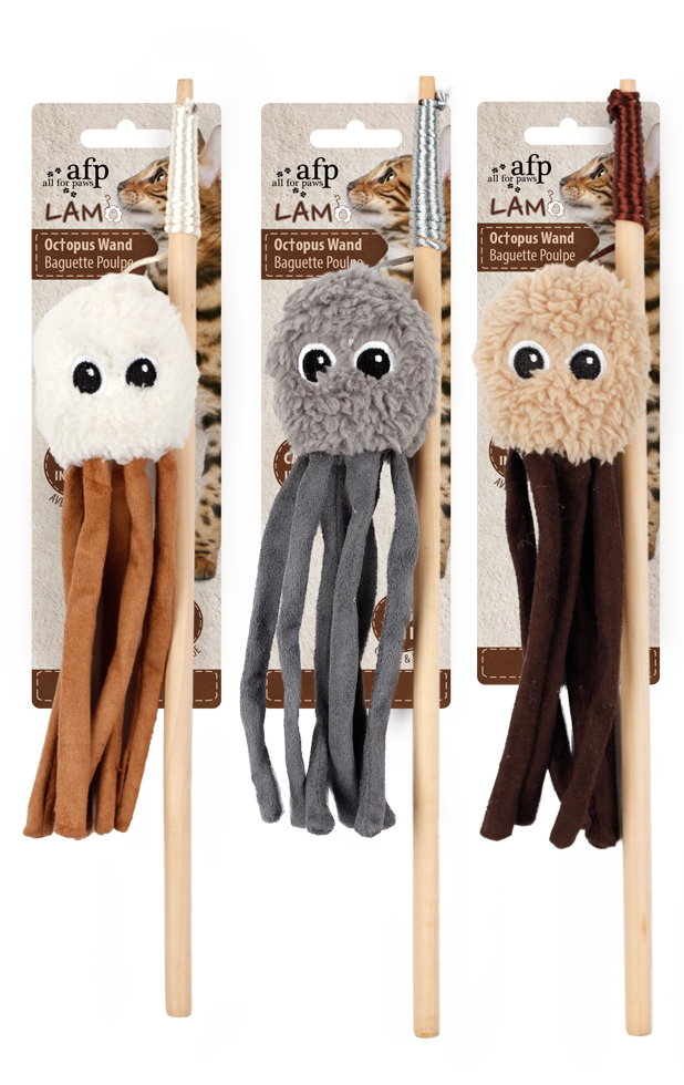 Lambswool Octupus wand plush cat toy