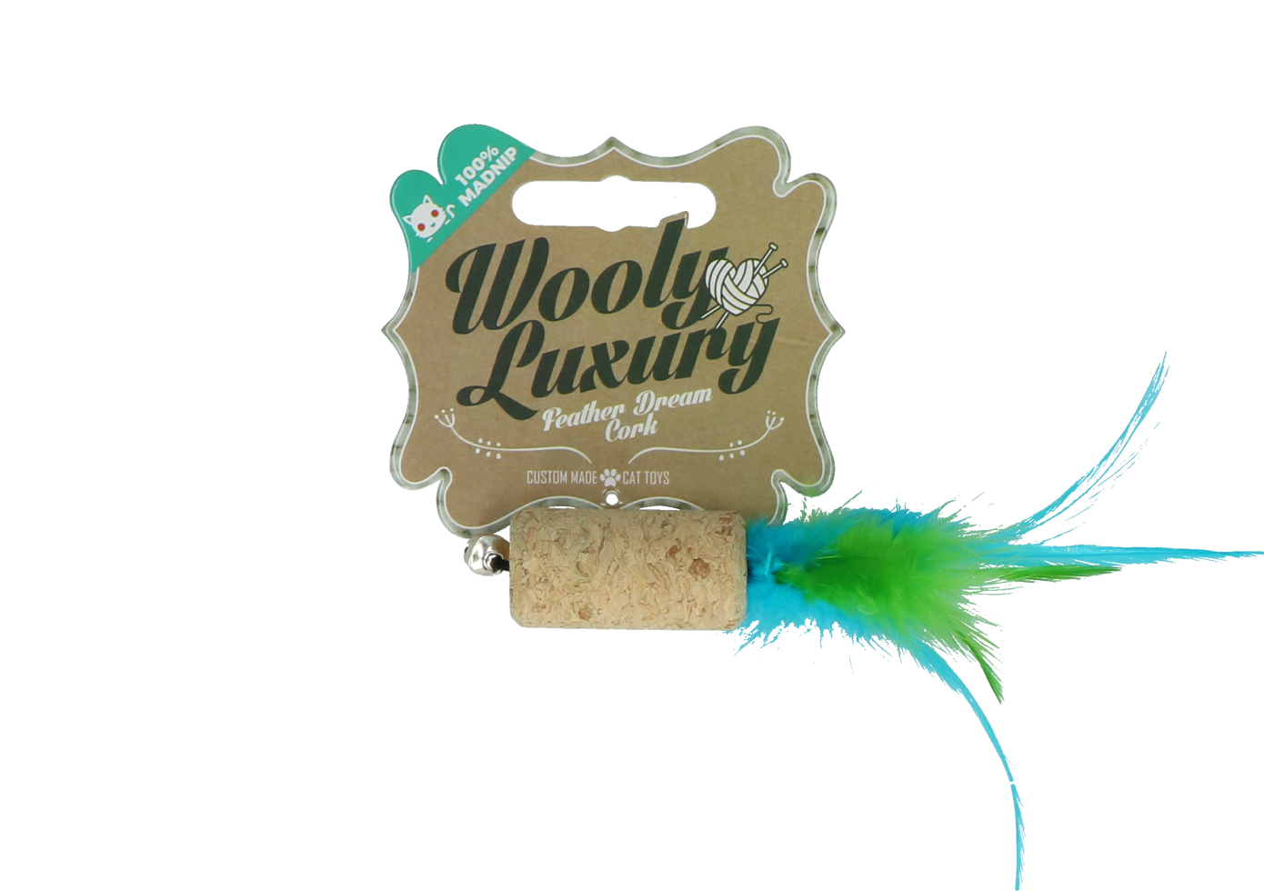 Wool luxury feathered dream cork green cat toy