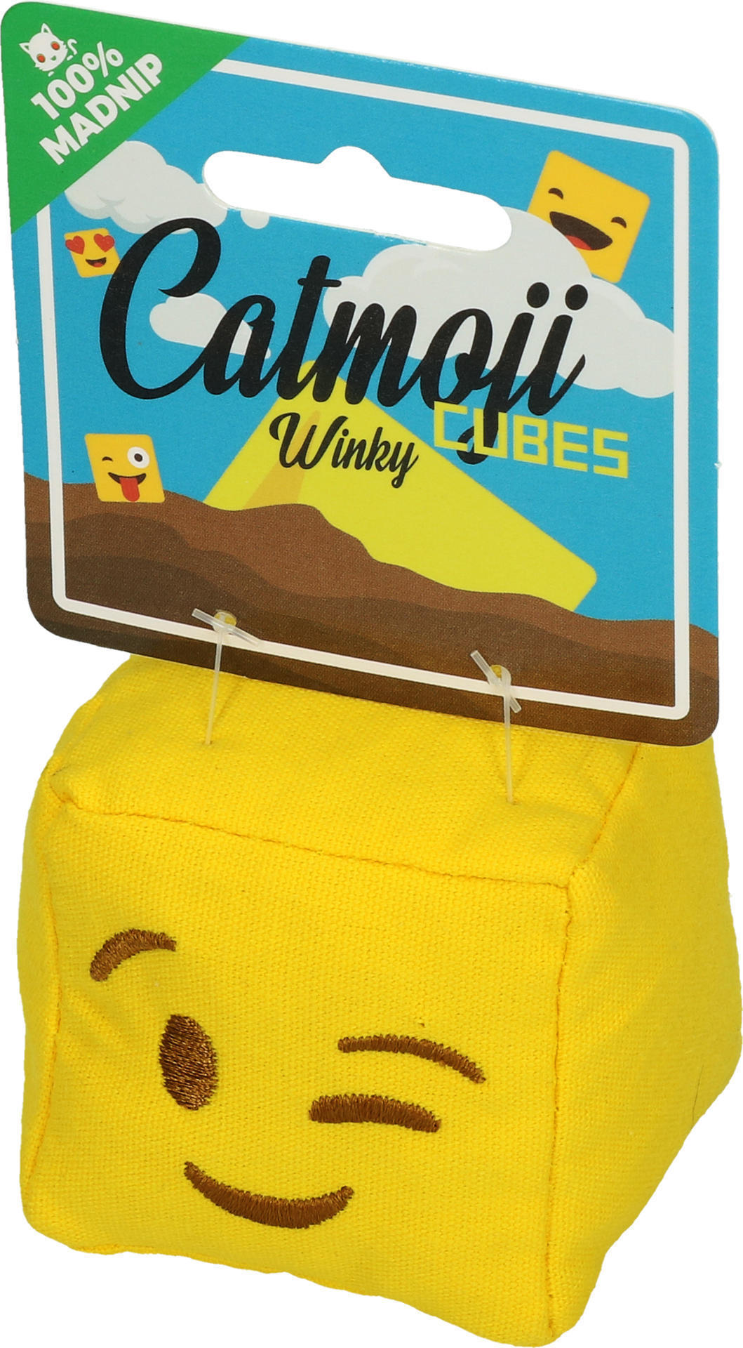Emoji Cat Cube Winky (with MadNip), plush cat toy