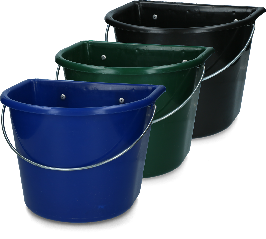 15 litre feed trough with hooks steel handle dark blue barn livestock feeding feeding technology feeding bowls