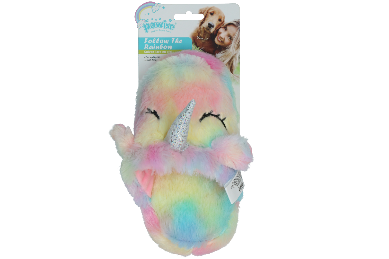 Rainbow coloured slippers plush dog toy