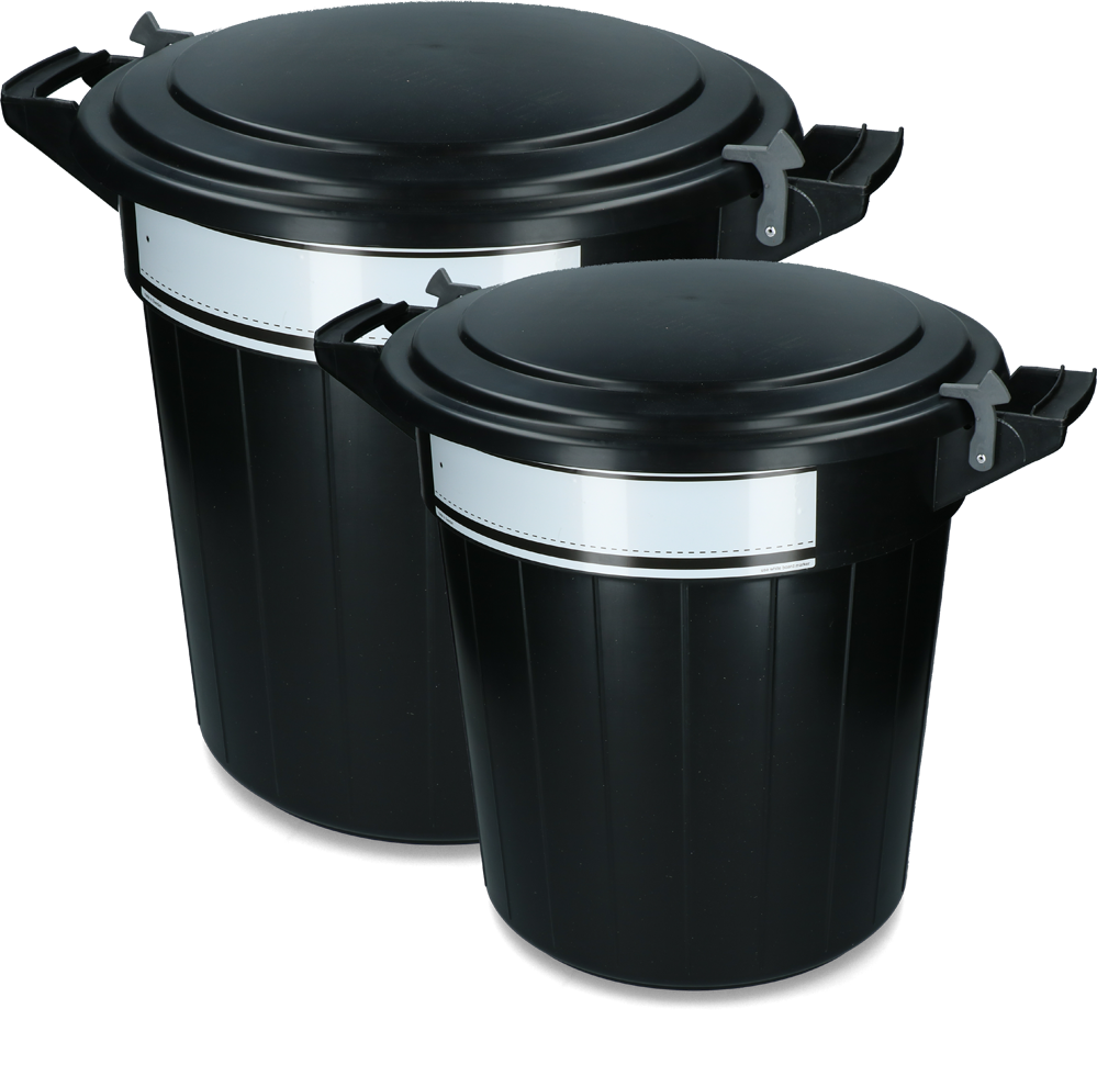 storage bucket with lockable lid with label 40 l black stable livestock feeding drink technology container