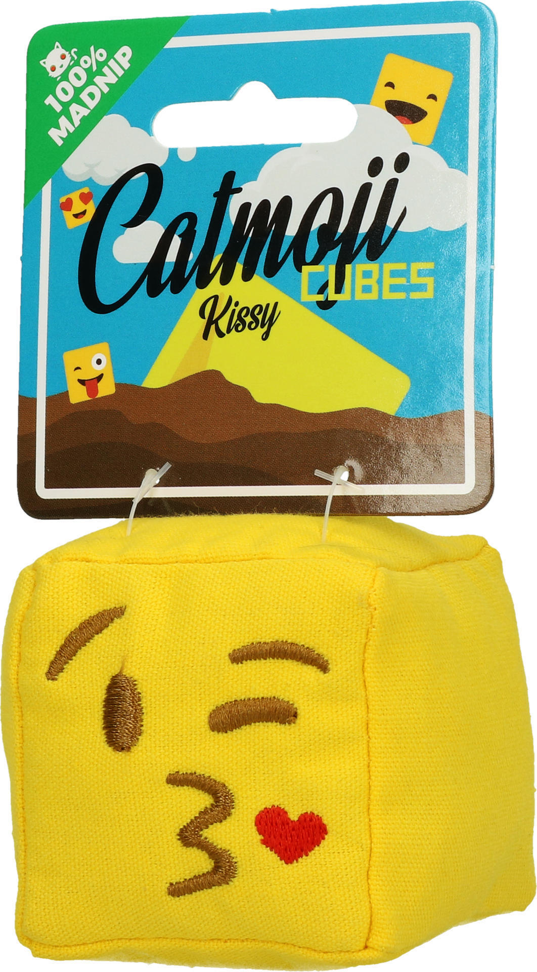 Emoji cat cube Kissy (with MadNip), plush cat toy