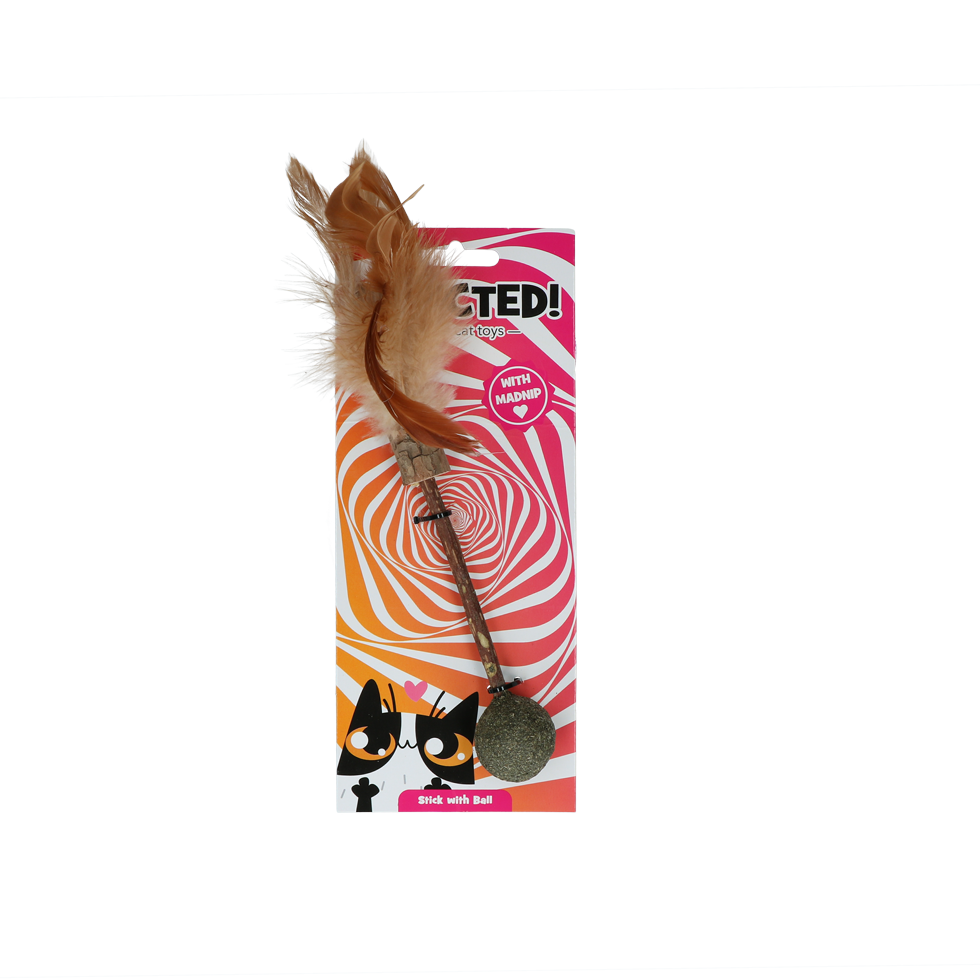 Stick with ball and feathers cat game
