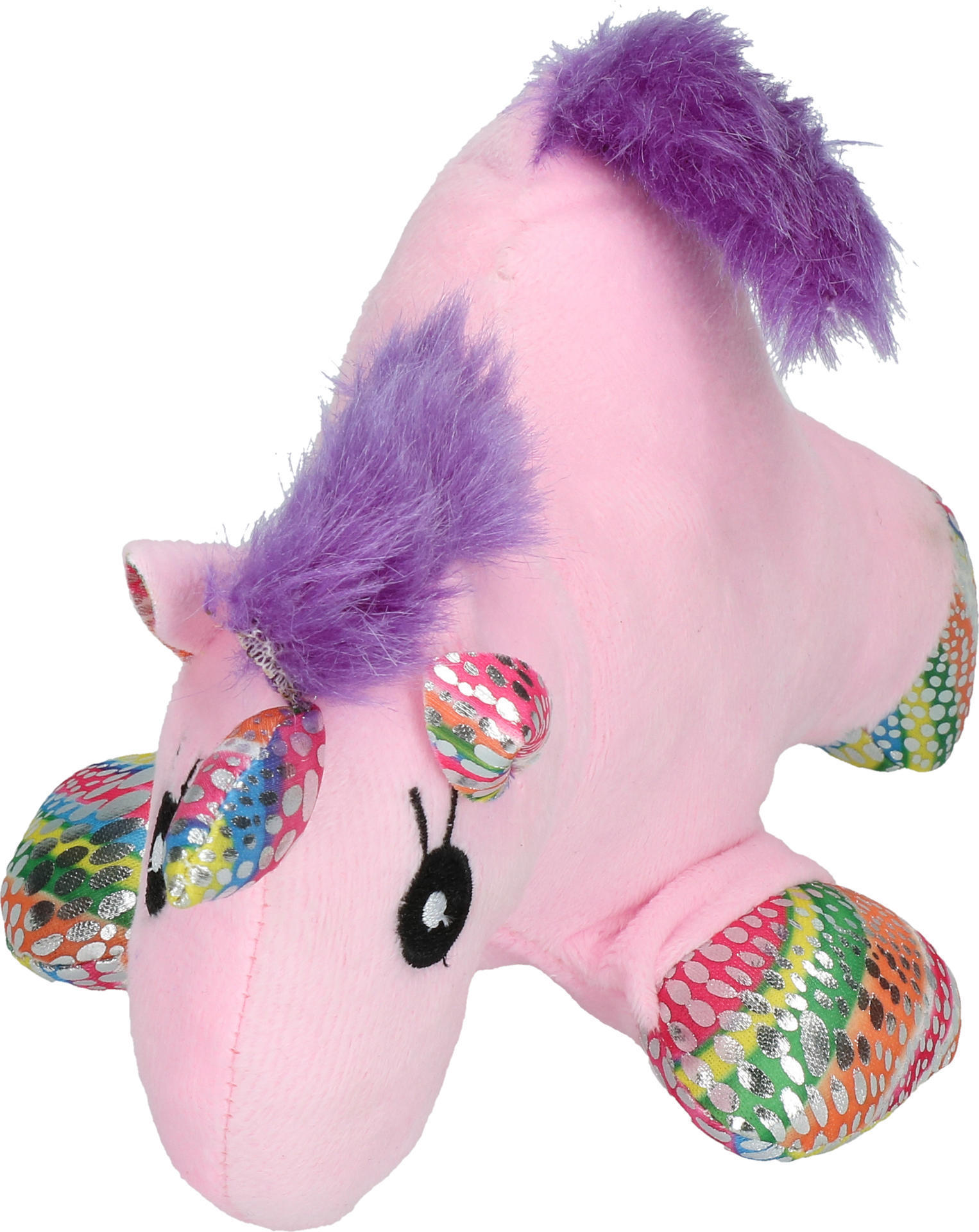 Plush dog toy with unicorn beeper