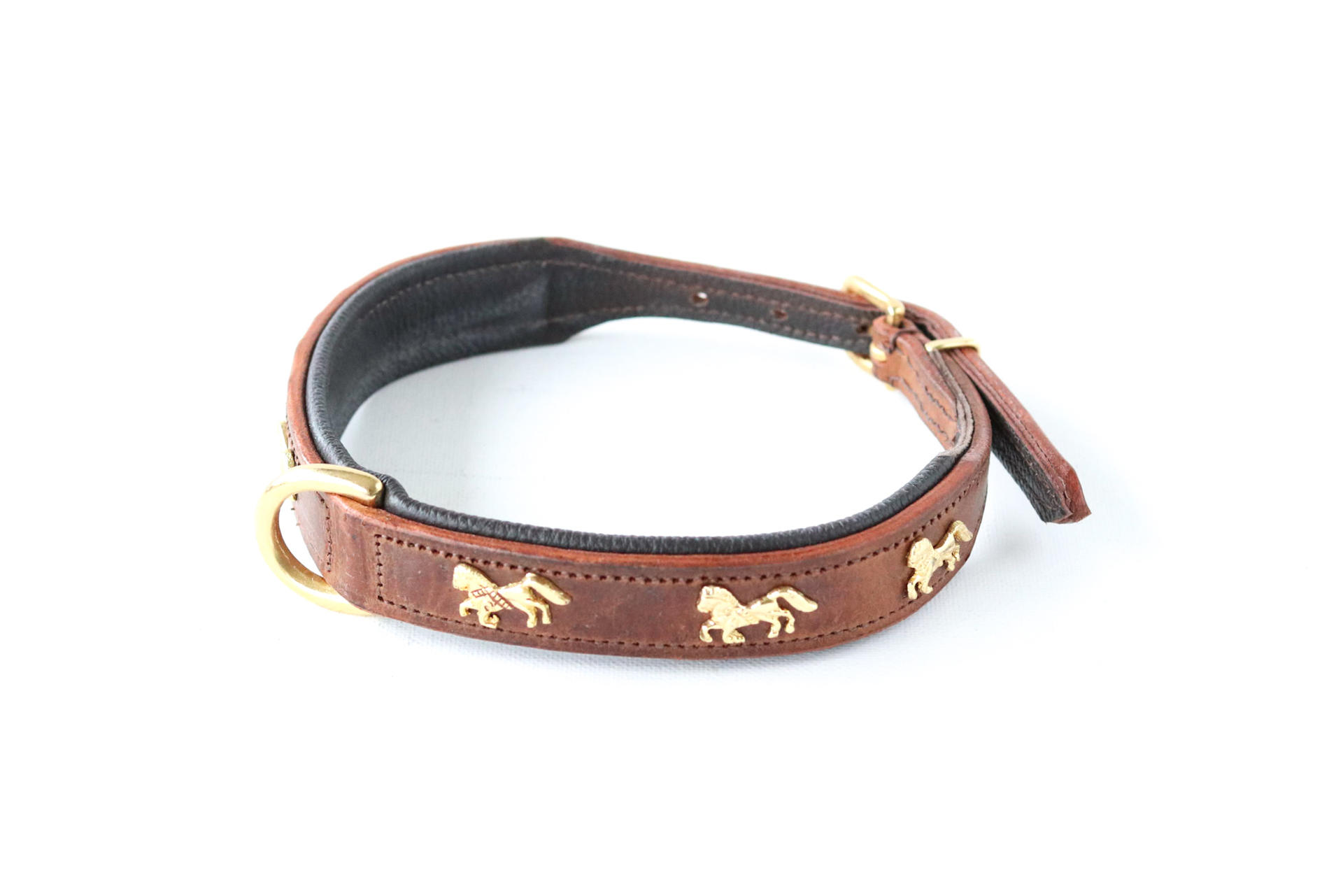 1110 dog collar with horse motif brown 40cm leather special collars