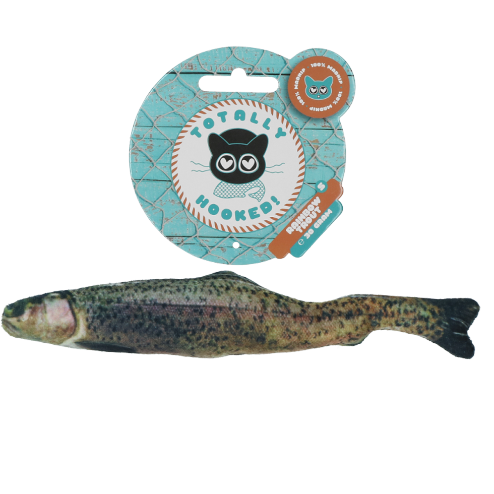 Fully crochet rainbow trout S 20cm, cat toy